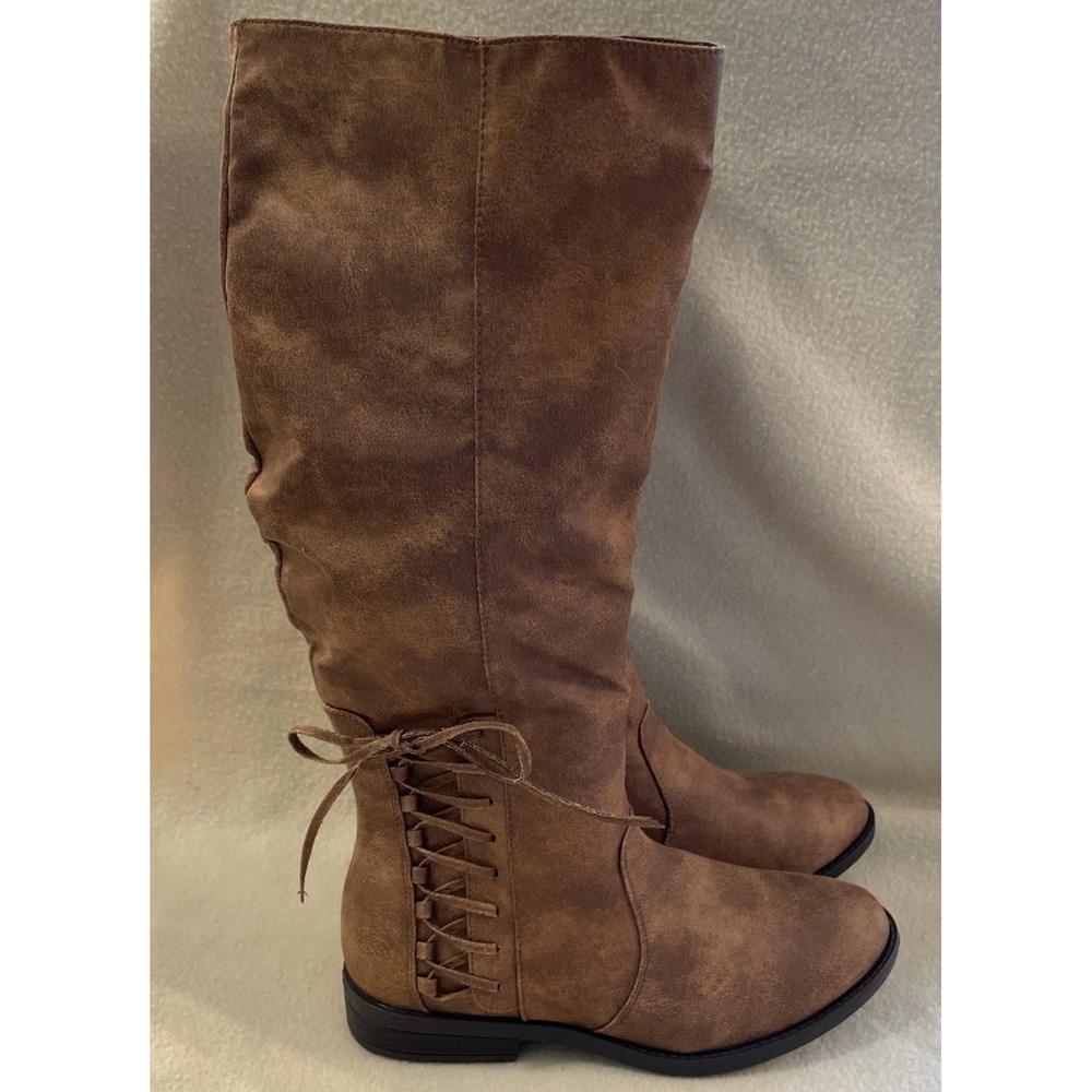 Rampage "Ram-Inca" Tall Cognac Partial Zip Lace Up Accent Riding Boots SZ 5 1/2